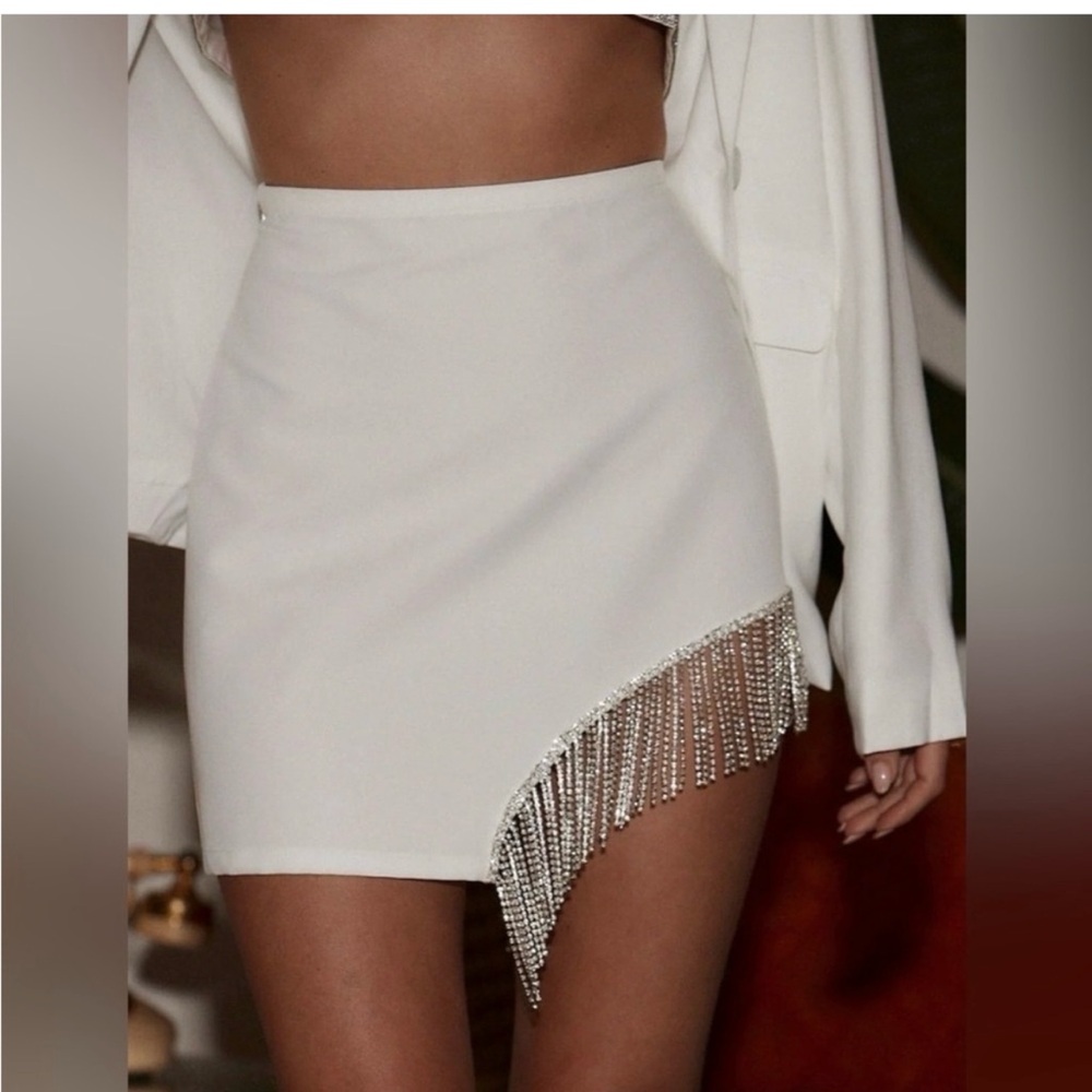 12th Tribe White Mini Skirt with Fringe